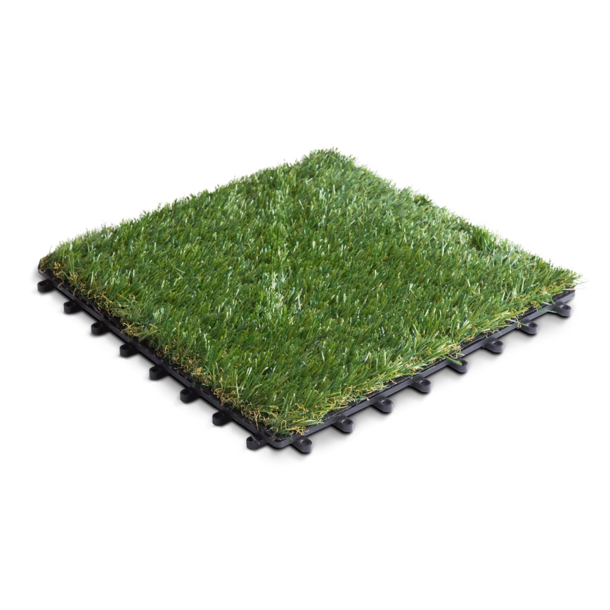 11-piece set of artificial grass tiles, 30x30 cm, 20 mm pile height, green