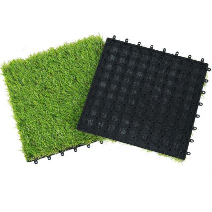 11-piece set of artificial grass tiles, 30x30 cm, 20 mm pile height, green