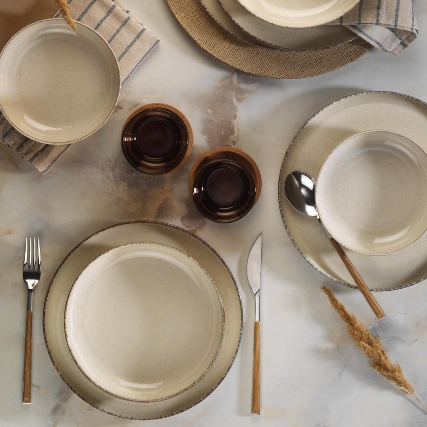 12-piece beige porcelain dinnerware set
