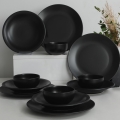 12-piece Black Stoneware Dinnerware Set