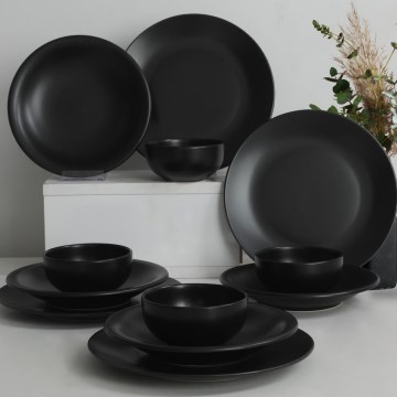12-piece Black Stoneware Dinnerware Set