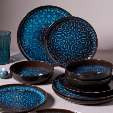 12-piece dinner set, blue/porcelain