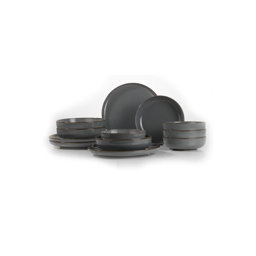 12-piece gray porcelain dinner set