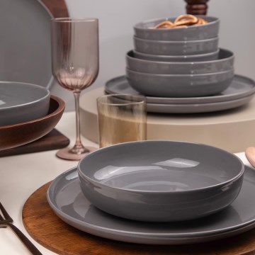 12-piece grey porcelain dinner set
