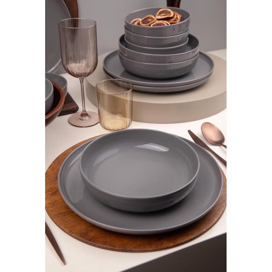 12-piece grey porcelain dinner set