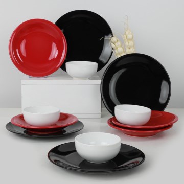 12-piece multicolored stoneware dinner set