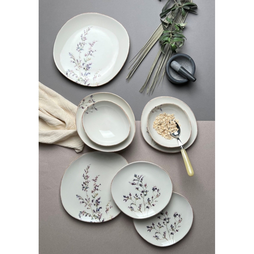 12-piece porcelain dinner set, white/purple