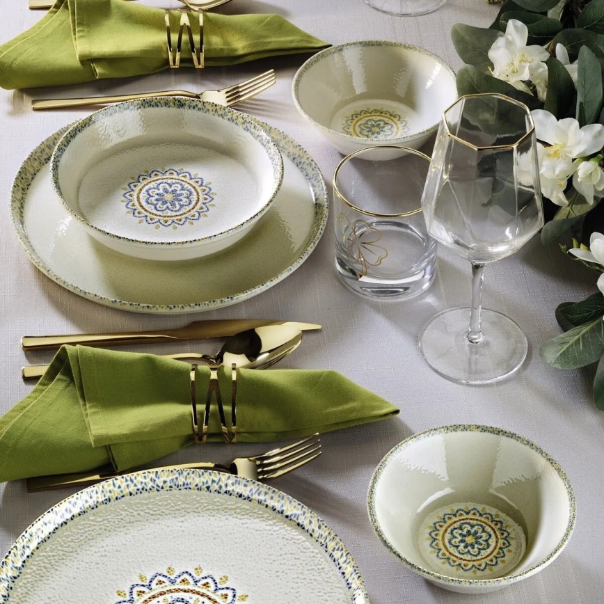12-piece porcelain dinnerware set in green