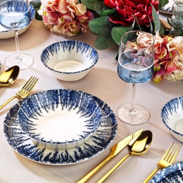 12-piece porcelain dinnerware set – white/blue