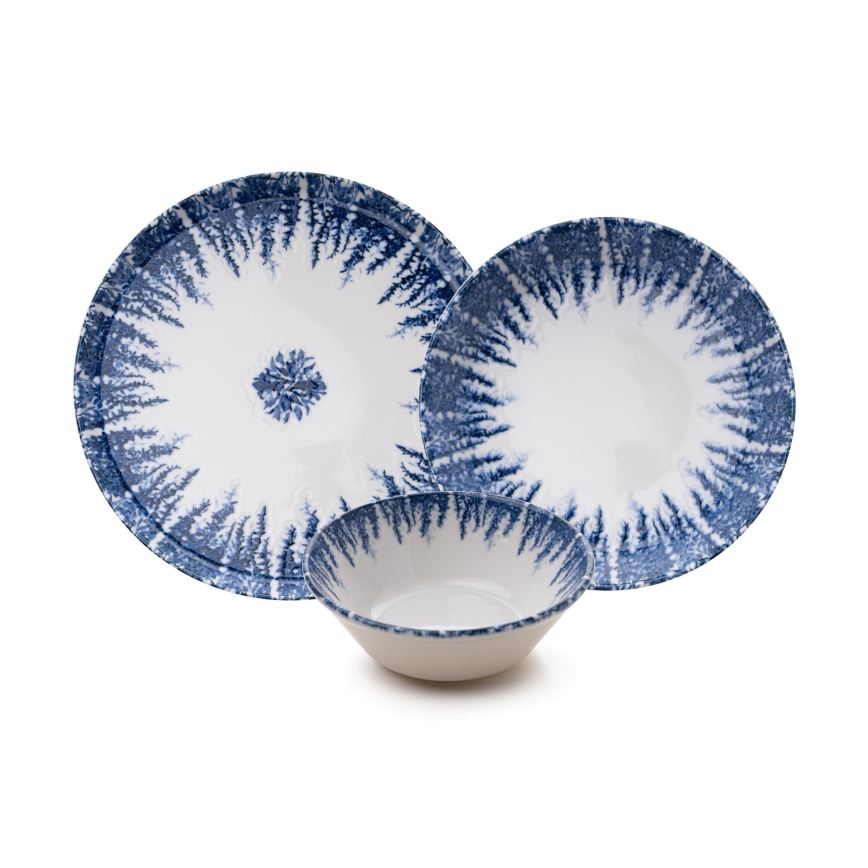 12-piece porcelain dinnerware set – white/blue