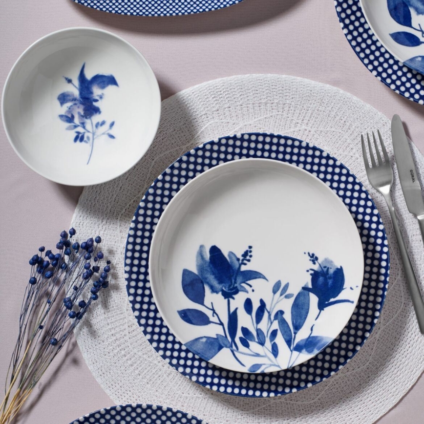 14-piece white and blue porcelain dinner set