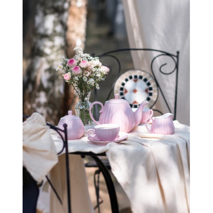 15-piece pink porcelain coffee set