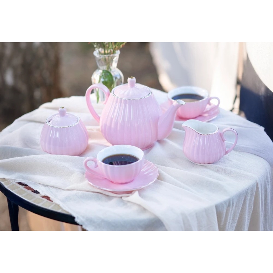 15-piece pink porcelain coffee set