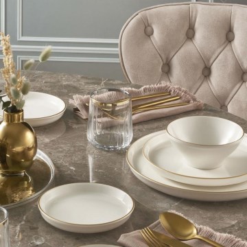 16-piece Beige and Gold Porcelain Dinnerware Set