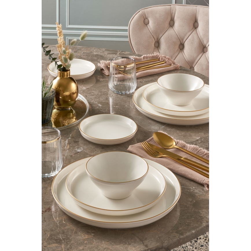 16-piece Beige and Gold Porcelain Dinnerware Set