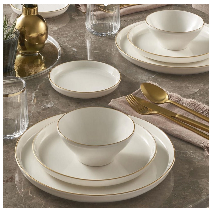 16-piece Beige and Gold Porcelain Dinnerware Set
