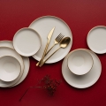 16-piece porcelain dinner set, beige/gold