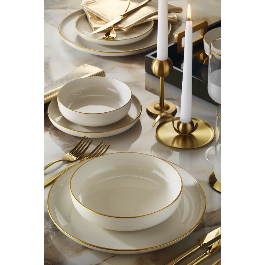 16-piece porcelain dinner set in white with gold trim