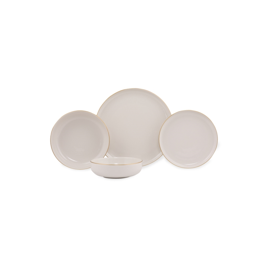 16-piece porcelain dinner set in white with gold trim