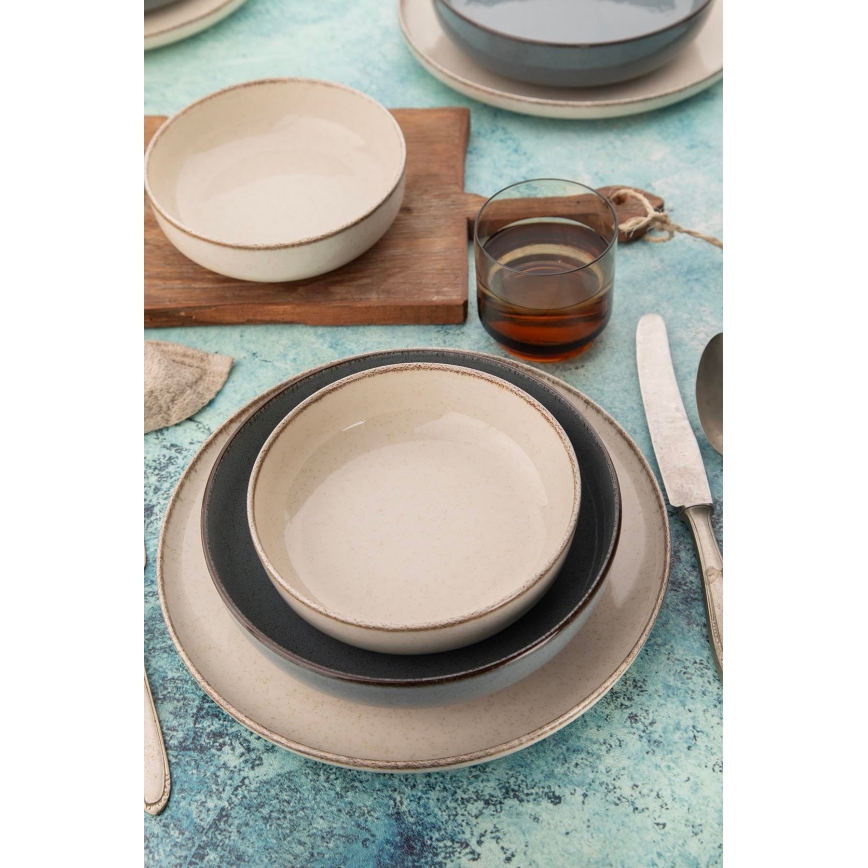 16-piece porcelain dinnerware set in beige and blue