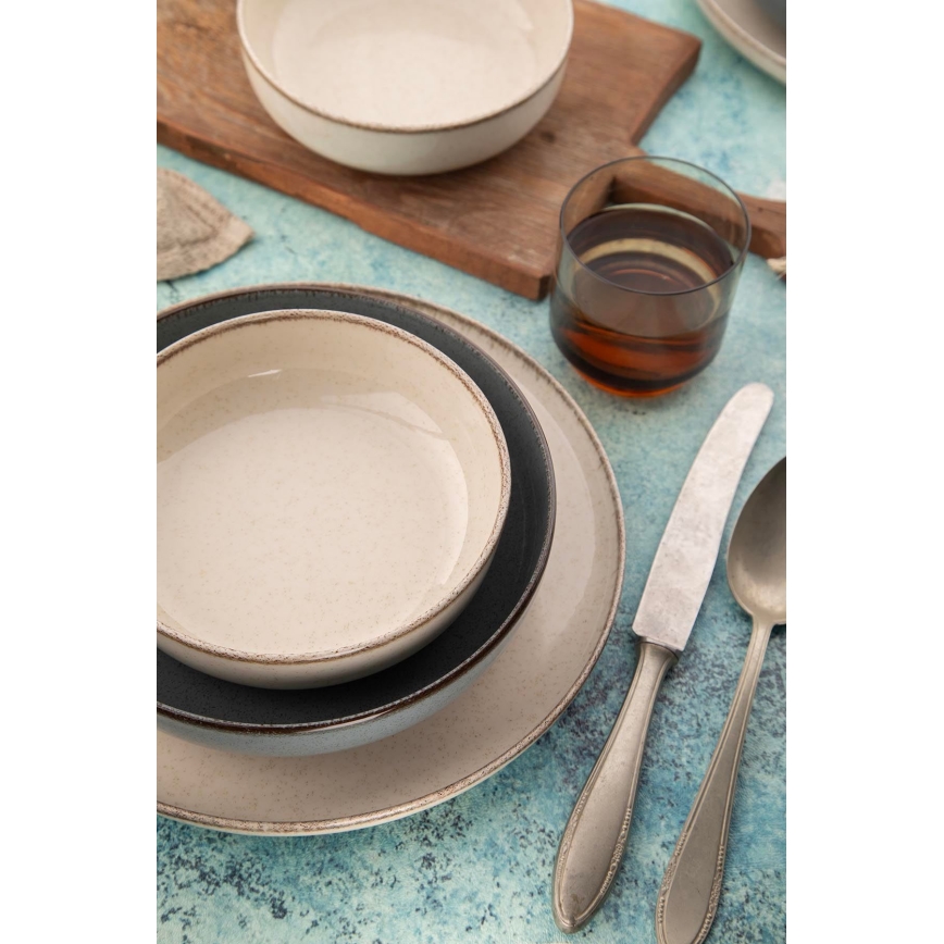 16-piece porcelain dinnerware set in beige and blue