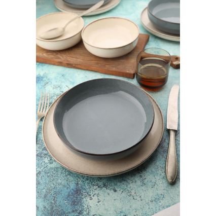 16-piece porcelain dinnerware set in beige and blue