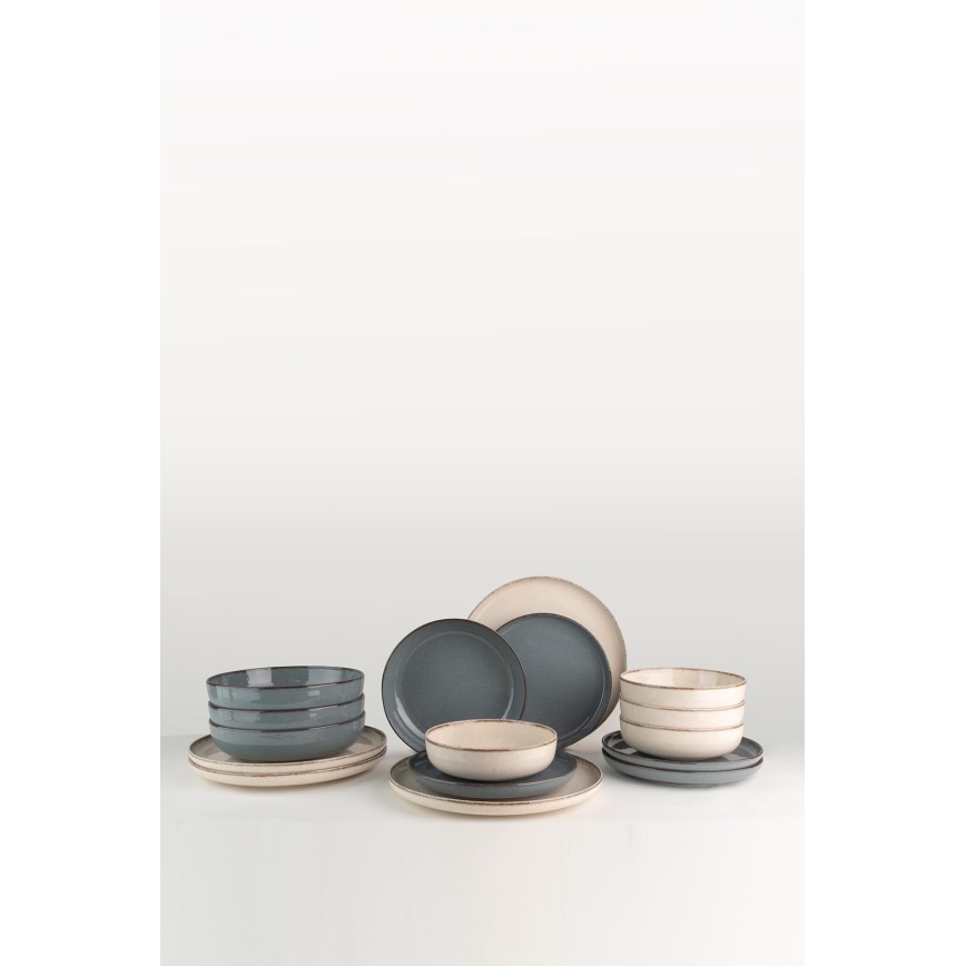 16-piece porcelain dinnerware set in beige and blue