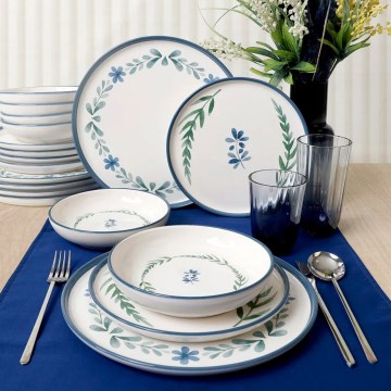 18 pcs dinnerware set white/blue/green/ceramic