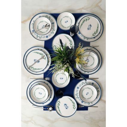 18 pcs dinnerware set white/blue/green/ceramic