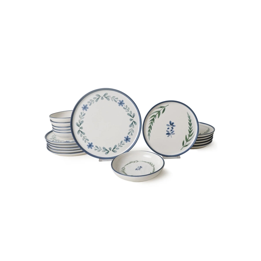 18 pcs dinnerware set white/blue/green/ceramic