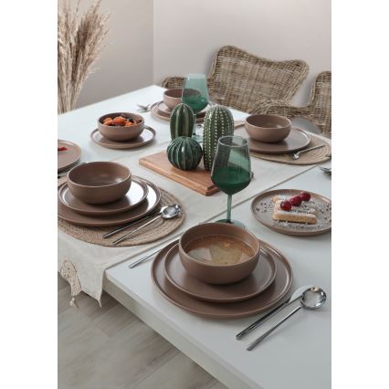 18-piece brown ceramic dinner set