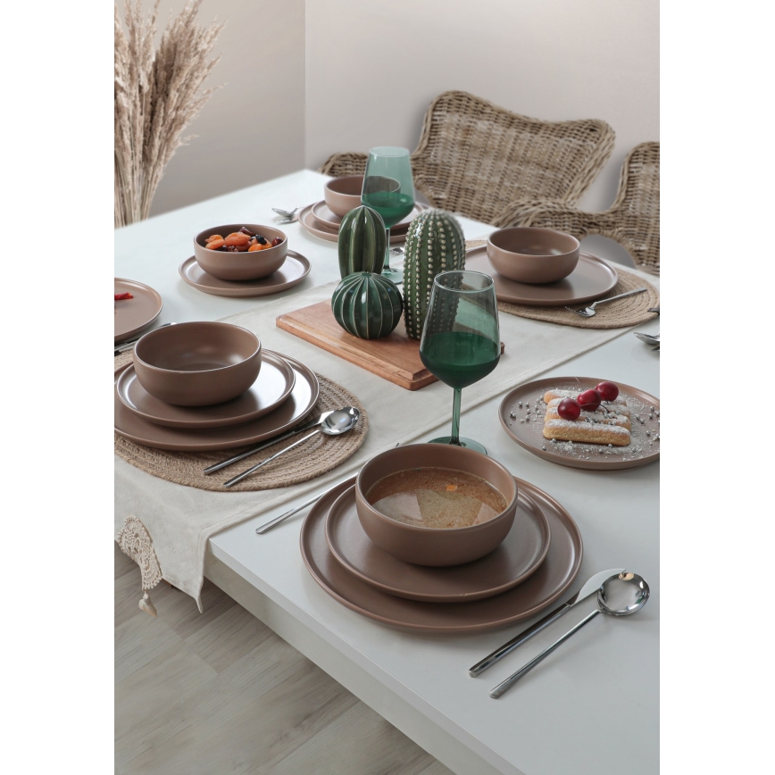 18-piece brown ceramic dinner set