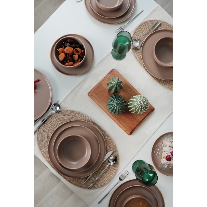 18-piece brown ceramic dinner set