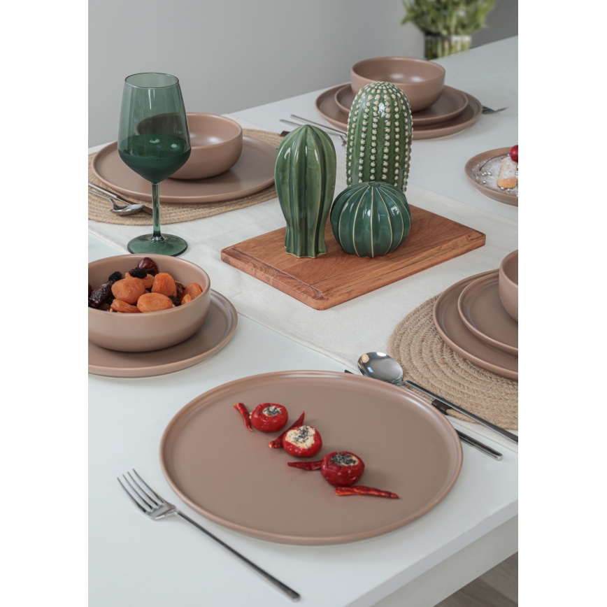 18-piece brown ceramic dinner set