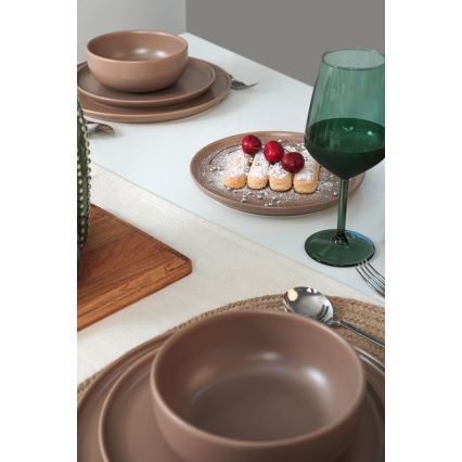 18-piece brown ceramic dinner set
