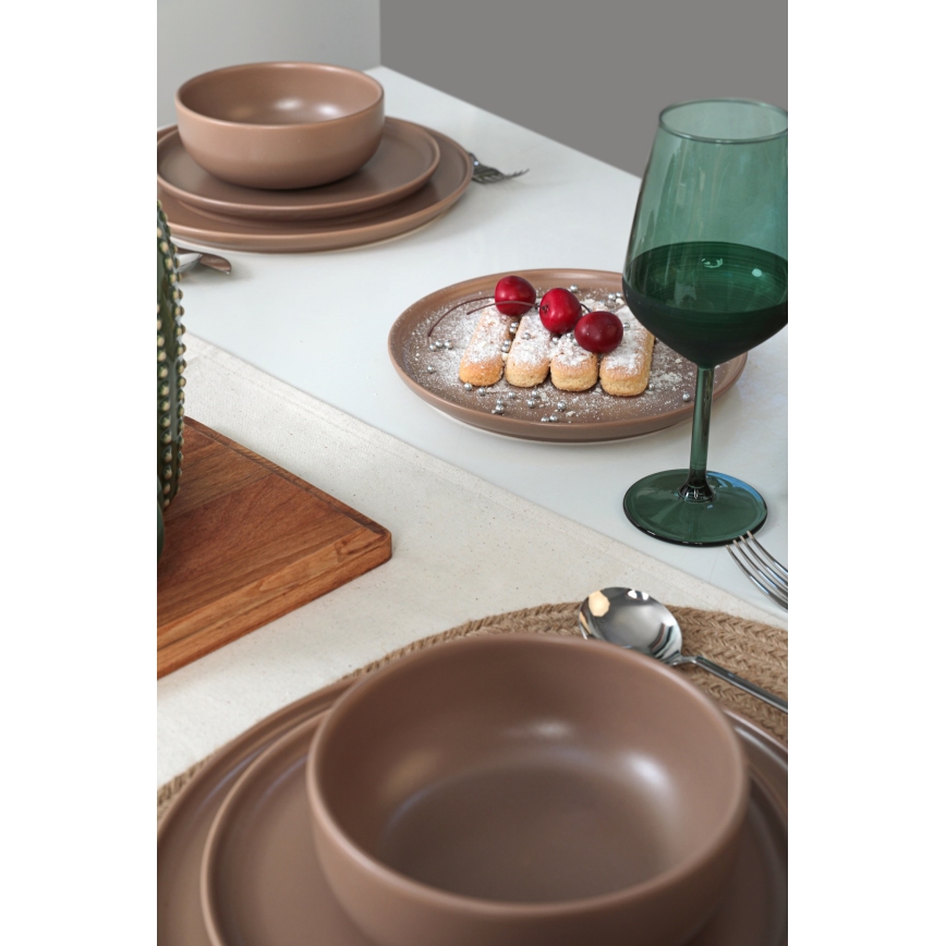 18-piece brown ceramic dinner set