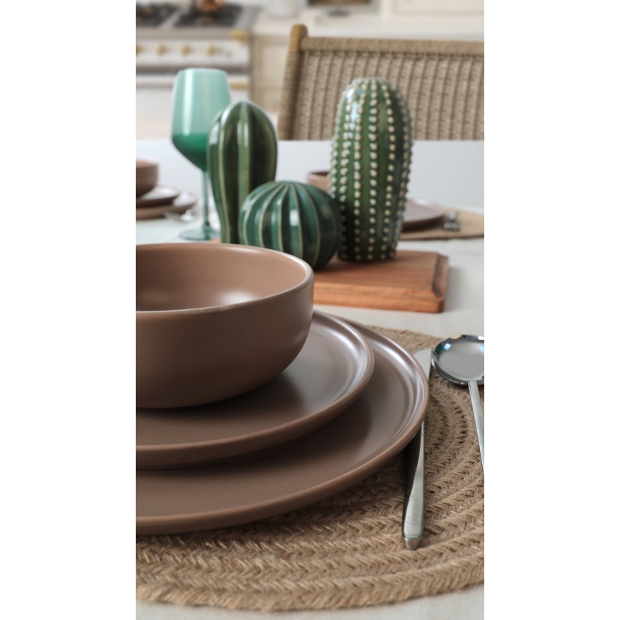 18-piece brown ceramic dinner set