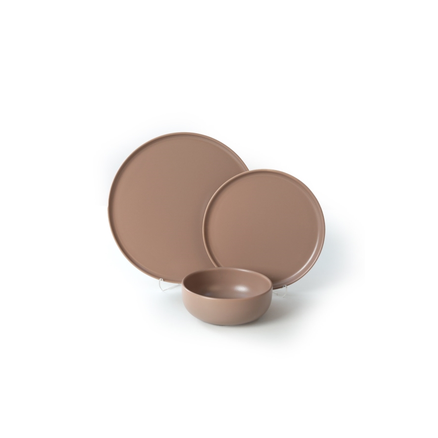 18-piece brown ceramic dinner set