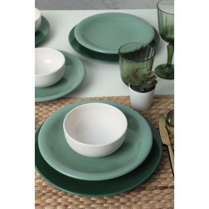 18-piece ceramic dinnerware set, green/white