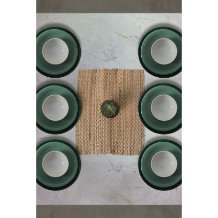 18-piece ceramic dinnerware set, green/white