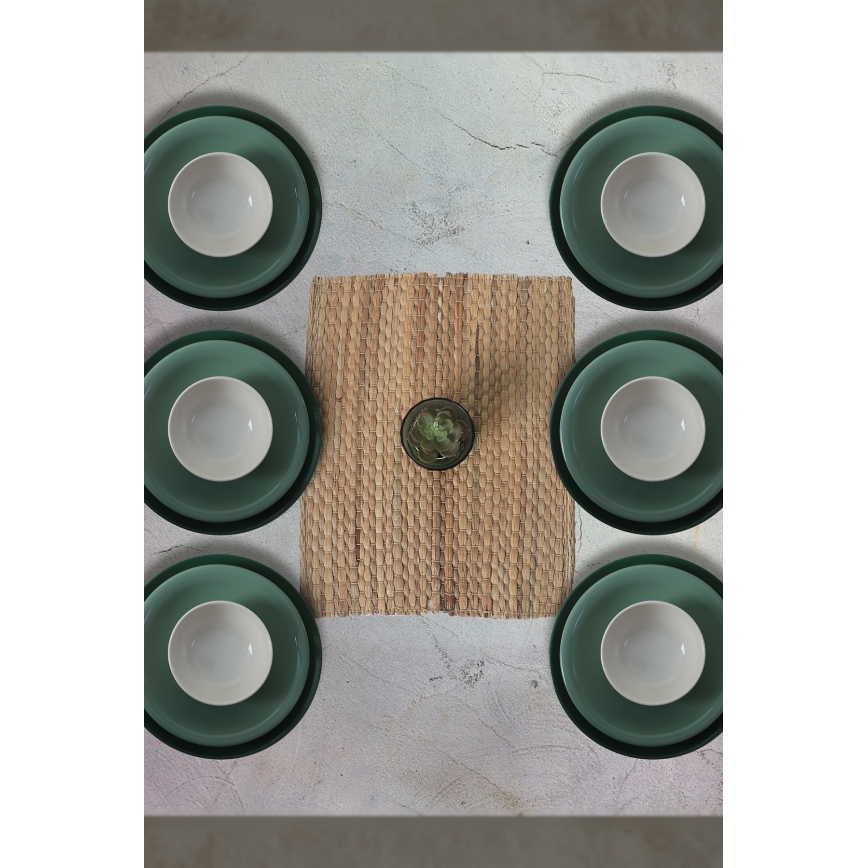 18-piece ceramic dinnerware set, green/white