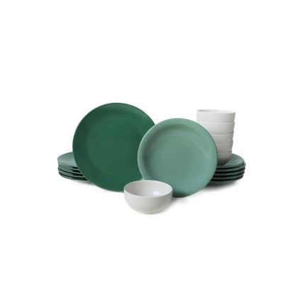 18-piece ceramic dinnerware set, green/white