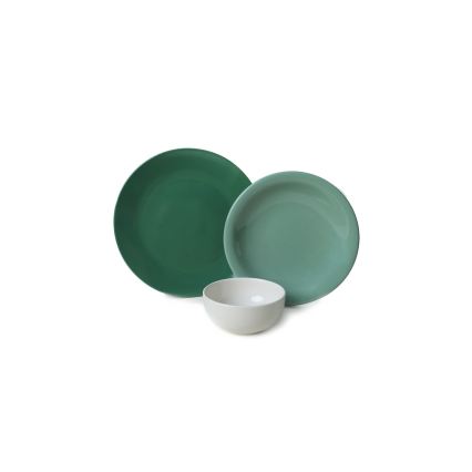18-piece ceramic dinnerware set, green/white