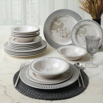 18-piece ceramic dinnerware set, grey/cream