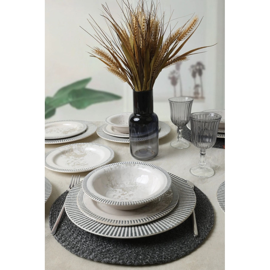 18-piece ceramic dinnerware set, grey/cream
