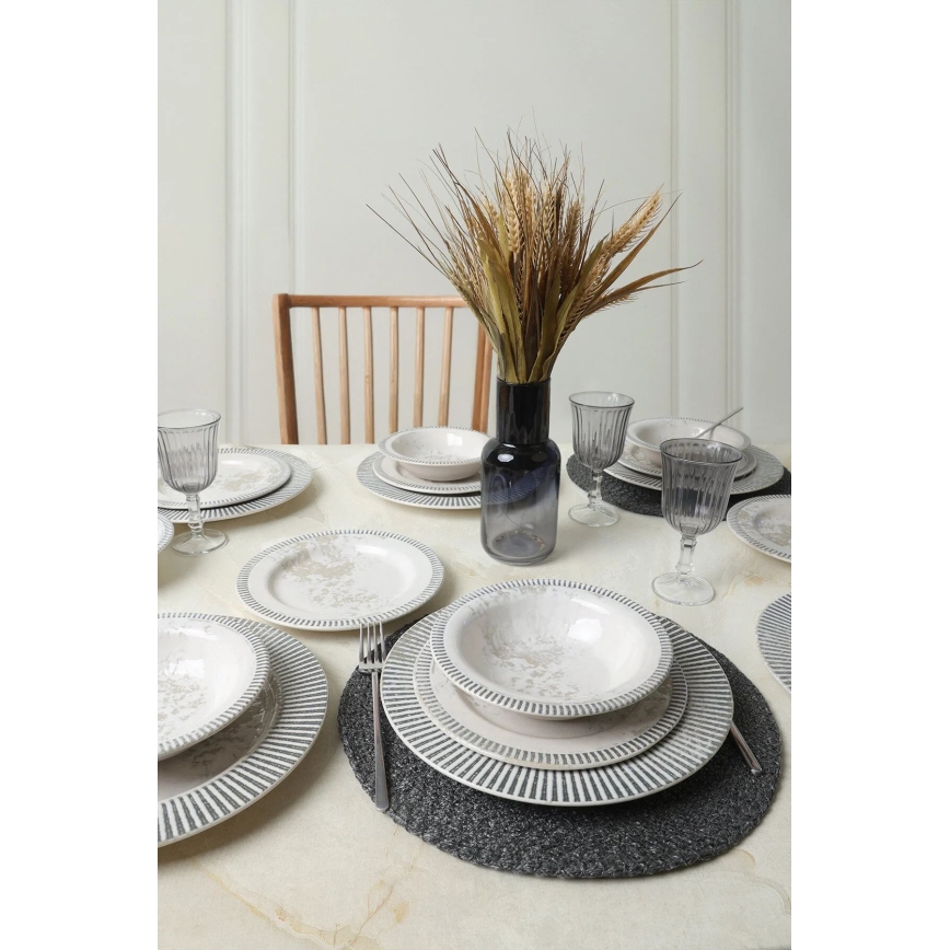 18-piece ceramic dinnerware set, grey/cream