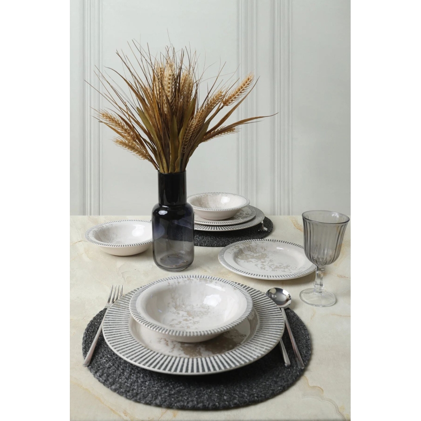 18-piece ceramic dinnerware set, grey/cream