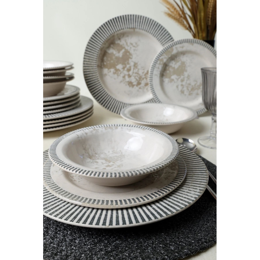 18-piece ceramic dinnerware set, grey/cream