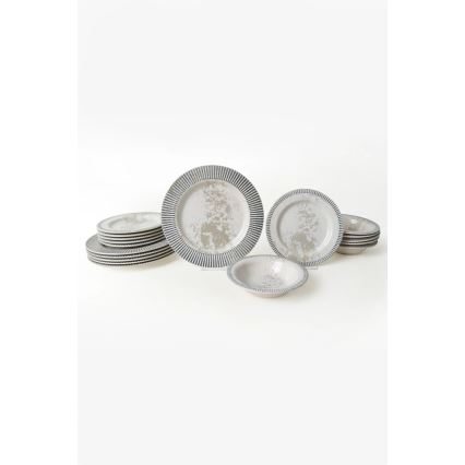 18-piece ceramic dinnerware set, grey/cream