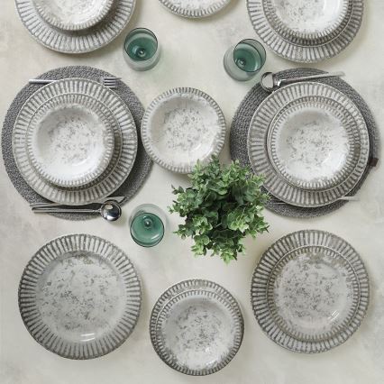 18-piece ceramic dinnerware set in gray